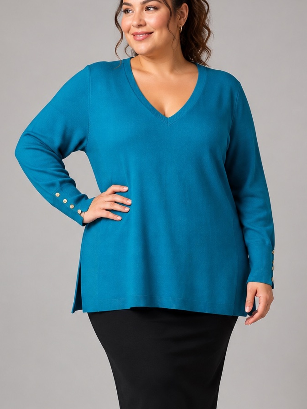 🆕🦋JM Collection Teal Sweater 3X Plus Size Pullover Top Detail Soft Knit Casual